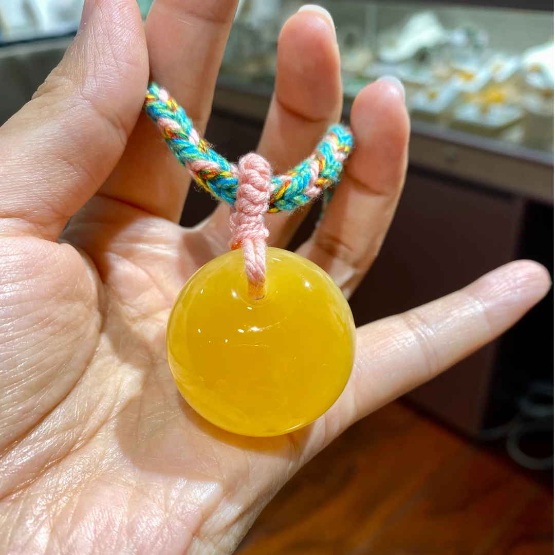 【山珊】裸重12g焦皮料蜜蜡公主扣项链04427天然琥珀蜜蜡吊坠