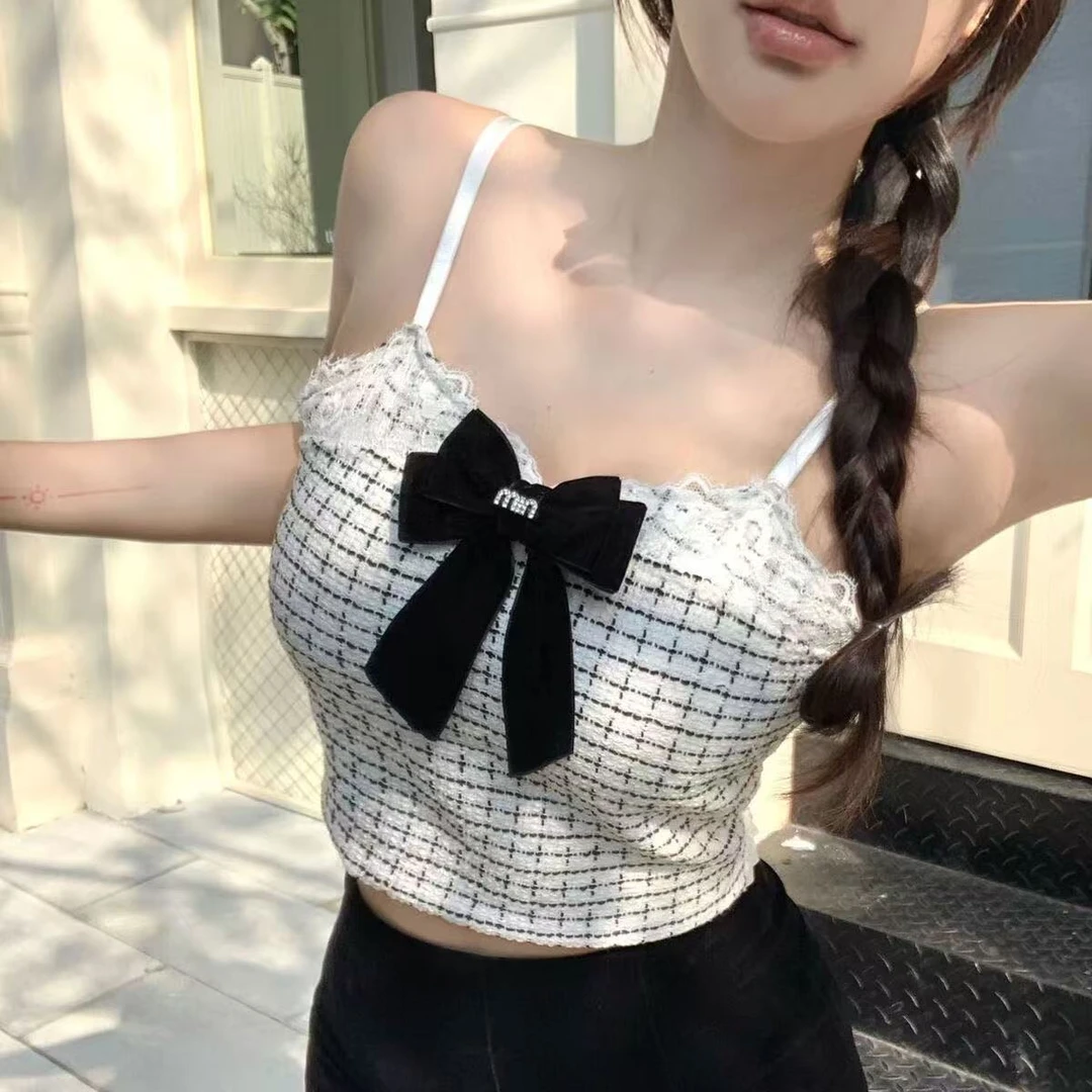 辣妹设计感吊带夏季爆款蝴蝶结抹胸固定杯纯欲唯美小香风轻奢上衣