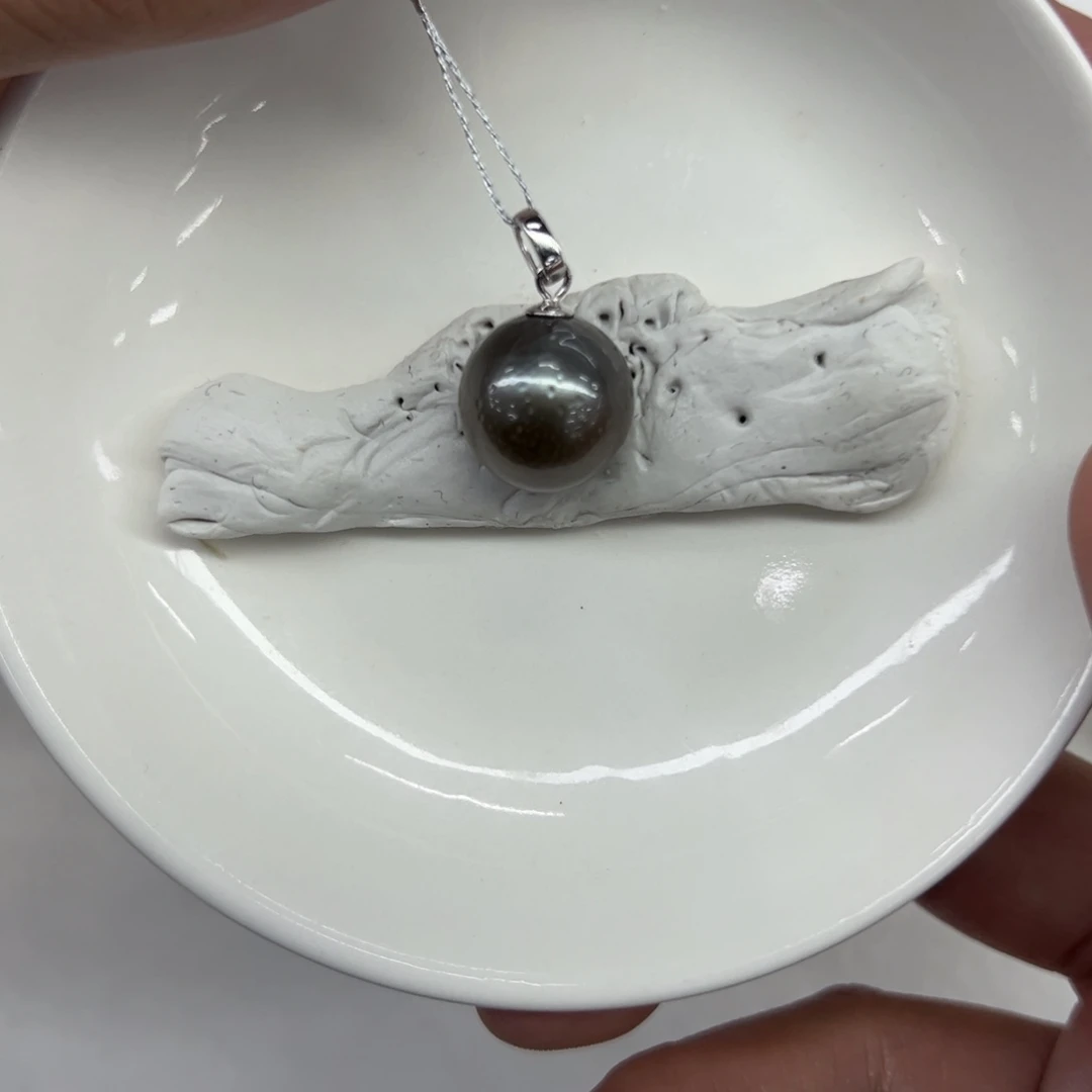 银S925镶嵌吊坠(不含链)海水珍珠14-15mm大溪地吊坠