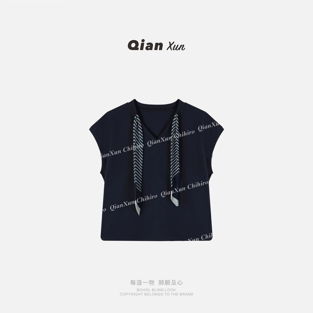 【千寻严选】夏季时尚气质百搭洋气减龄休闲显瘦设计感T恤X5TX1154A