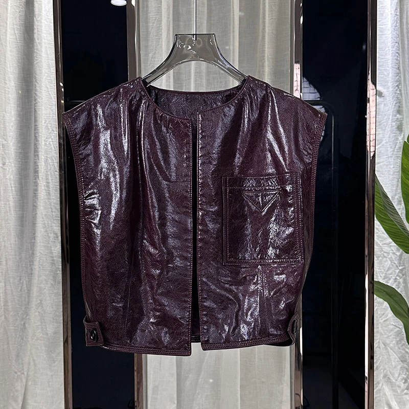 2025秋季新款真皮皮衣女短款绵羊皮修身显瘦百搭休闲马夹设计感潮