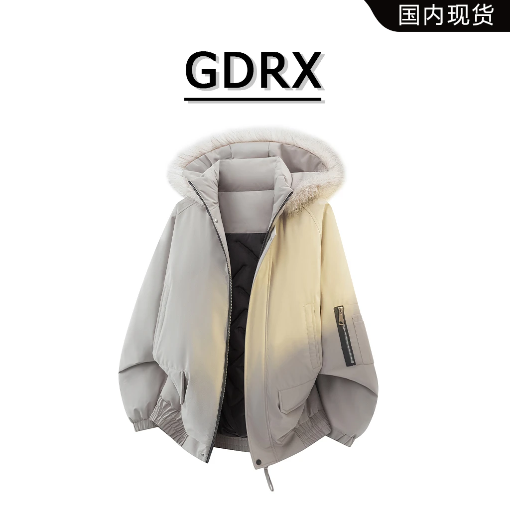 GDRX美式连帽休闲棉衣男秋冬时尚保暖潮流外套毛领宽松男生衣服