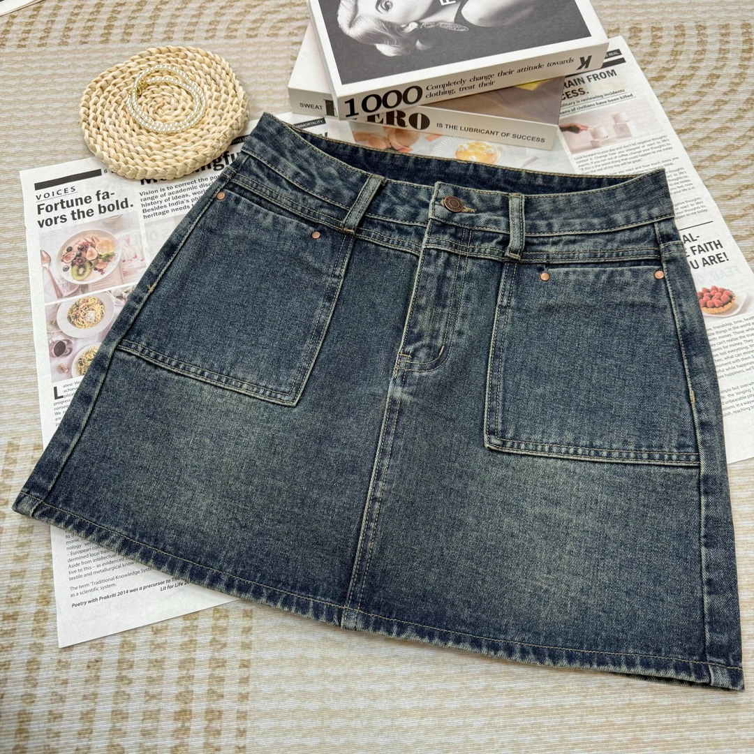 美式复古牛仔半身裙女春夏2025新款高腰显瘦不显胯A字版型短裙