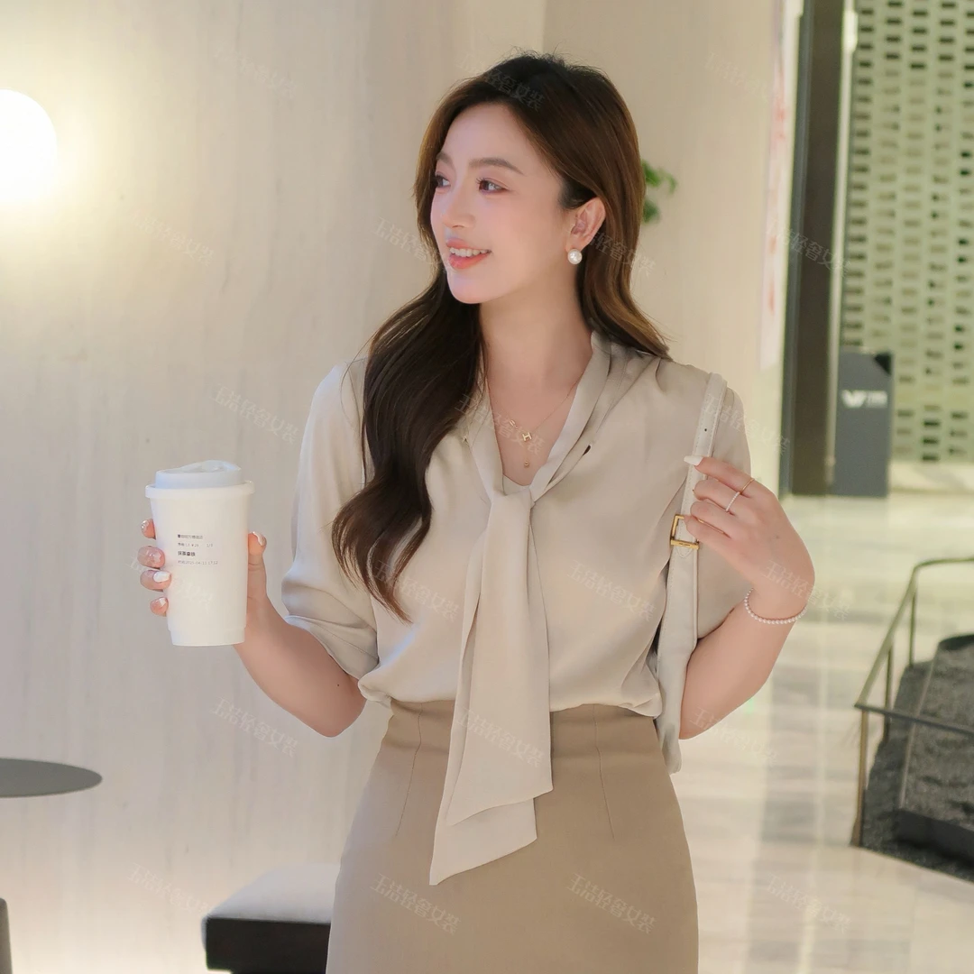 【飘带衬衫】夏季新款高级感显瘦百搭长袖短袖衬衫通勤女装1959
