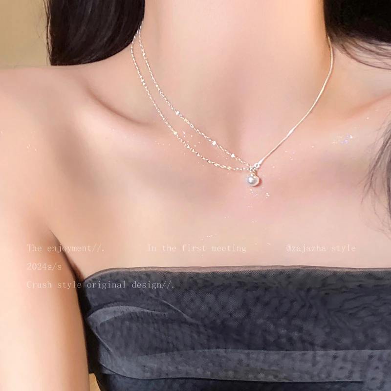 合金项链 简约珍珠吊坠项链女出游百搭配饰ins冷淡风闺蜜锁骨链