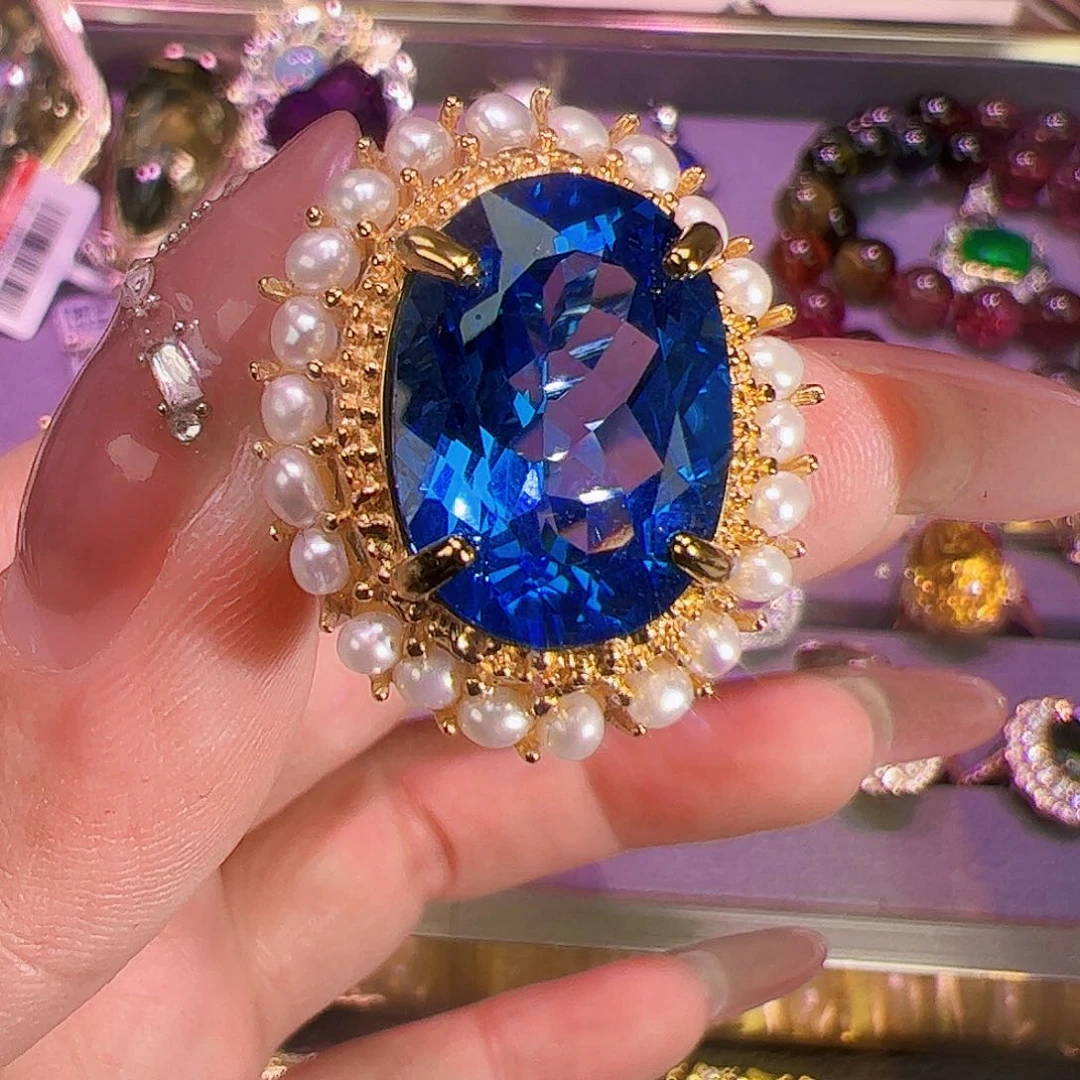 托帕石戒指银S925镶嵌