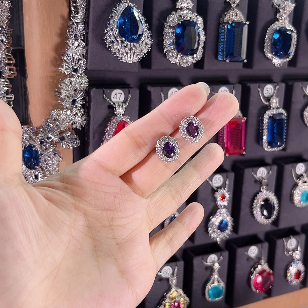 耳饰蓝宝石银S925镶嵌