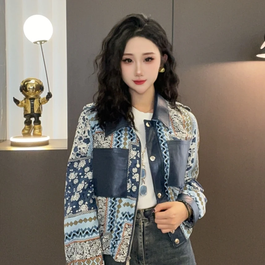 【七月推荐】潮流显瘦洋气拼皮女士短款外套女-QIYUE-PT150