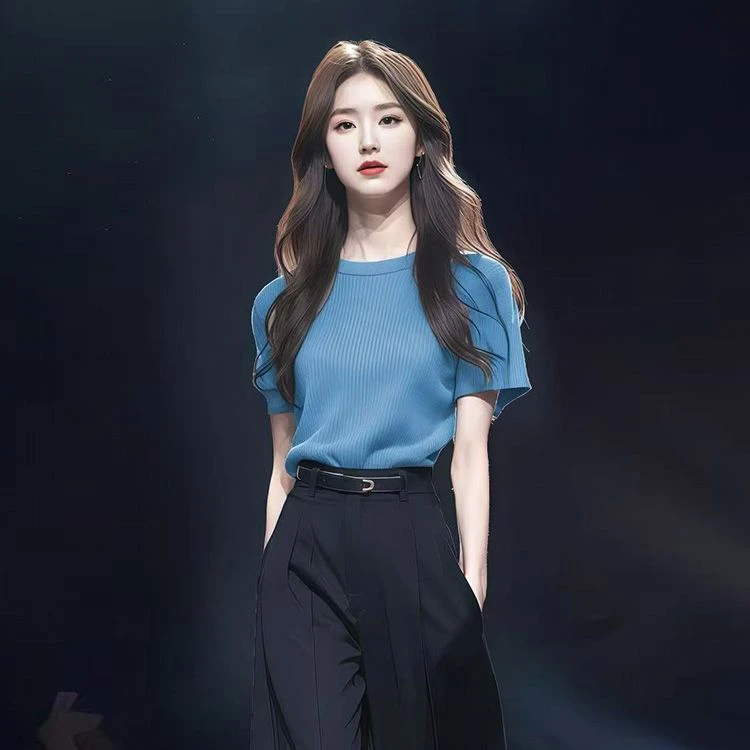 2025春夏季新款潮流时尚显白气质休闲短袖针织衫女百搭通勤上衣潮