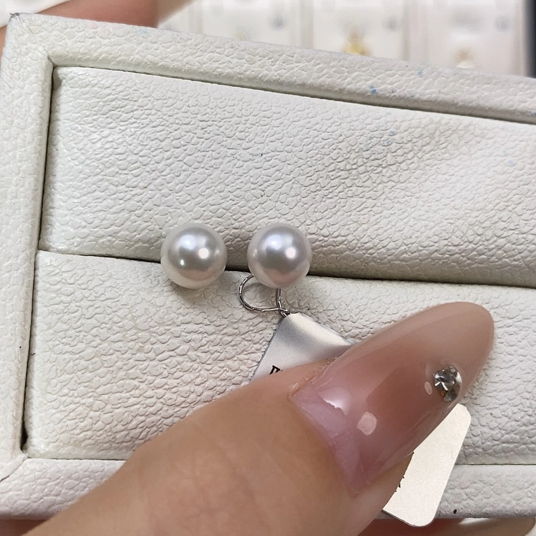 海水珍珠耳饰银S925镶嵌7-7.5