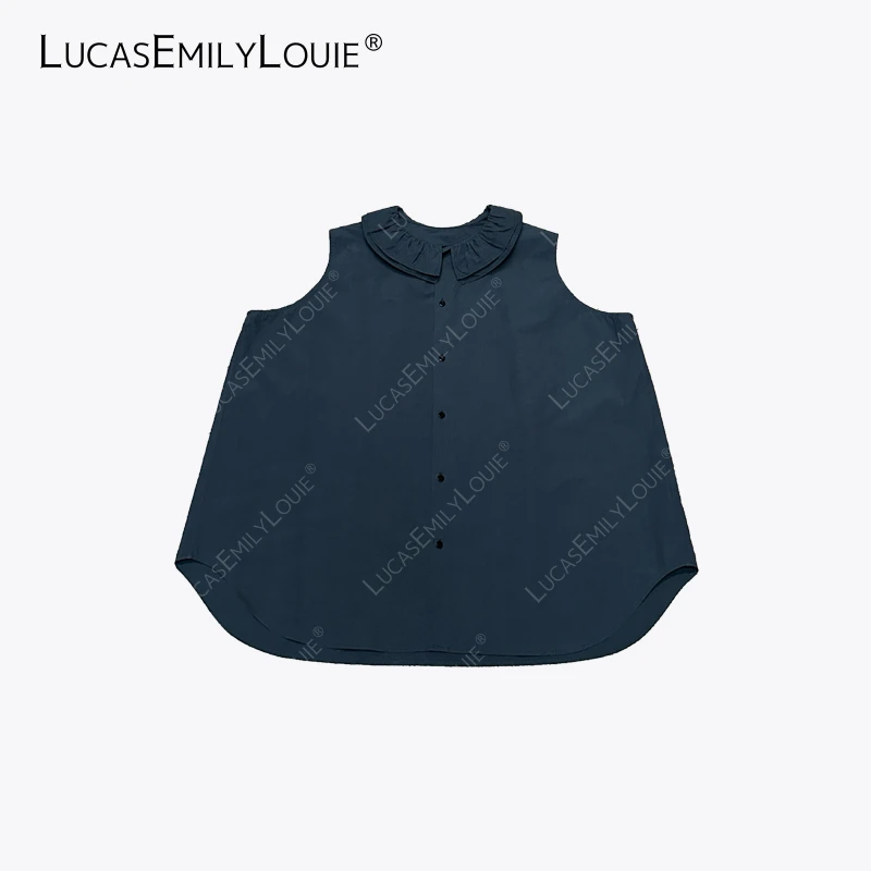 LUCASEMILYLOUIE 复古双层荷叶领纯棉宽松娃娃衫无袖上衣2411267