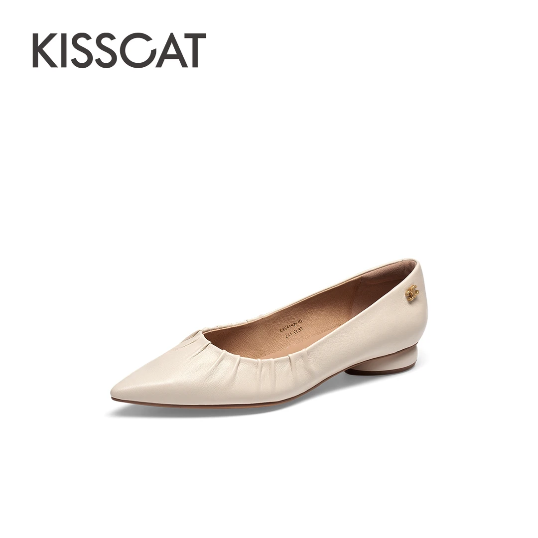 【商场同款】接吻猫新款通勤气质舒适透气尖头粗跟单鞋KA64142-10