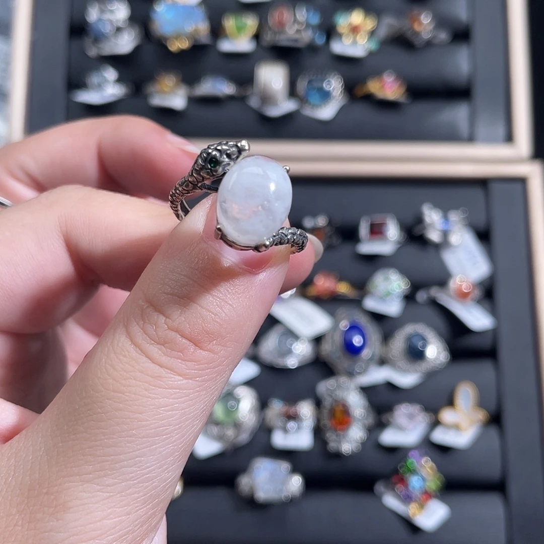 银S925镶嵌戒指水晶画***鼻