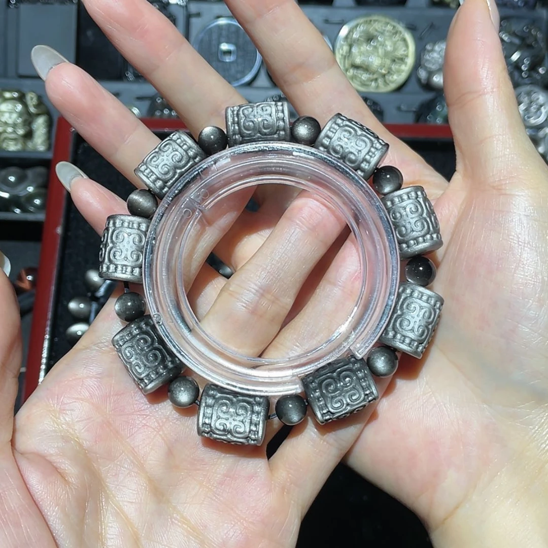 【闪购商品】未镶嵌黑曜岩手链景*