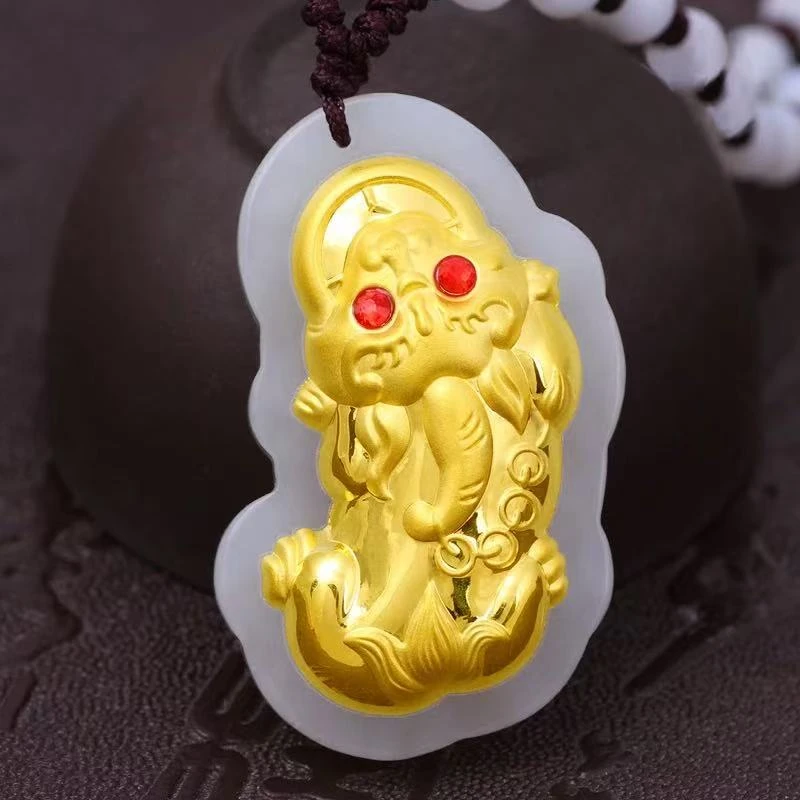 【直播专属】足金镶嵌和田玉貔貅吊坠【红】