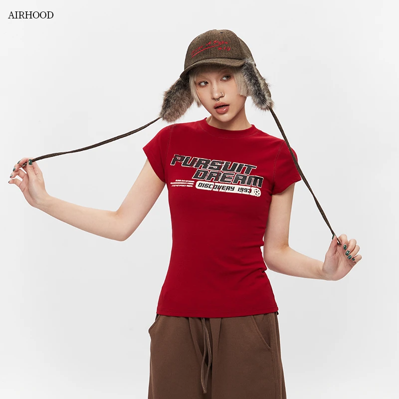 AIRHOOD 复古字母印花短袖辣妹纯欲短款上衣小个子百搭T恤女N5148