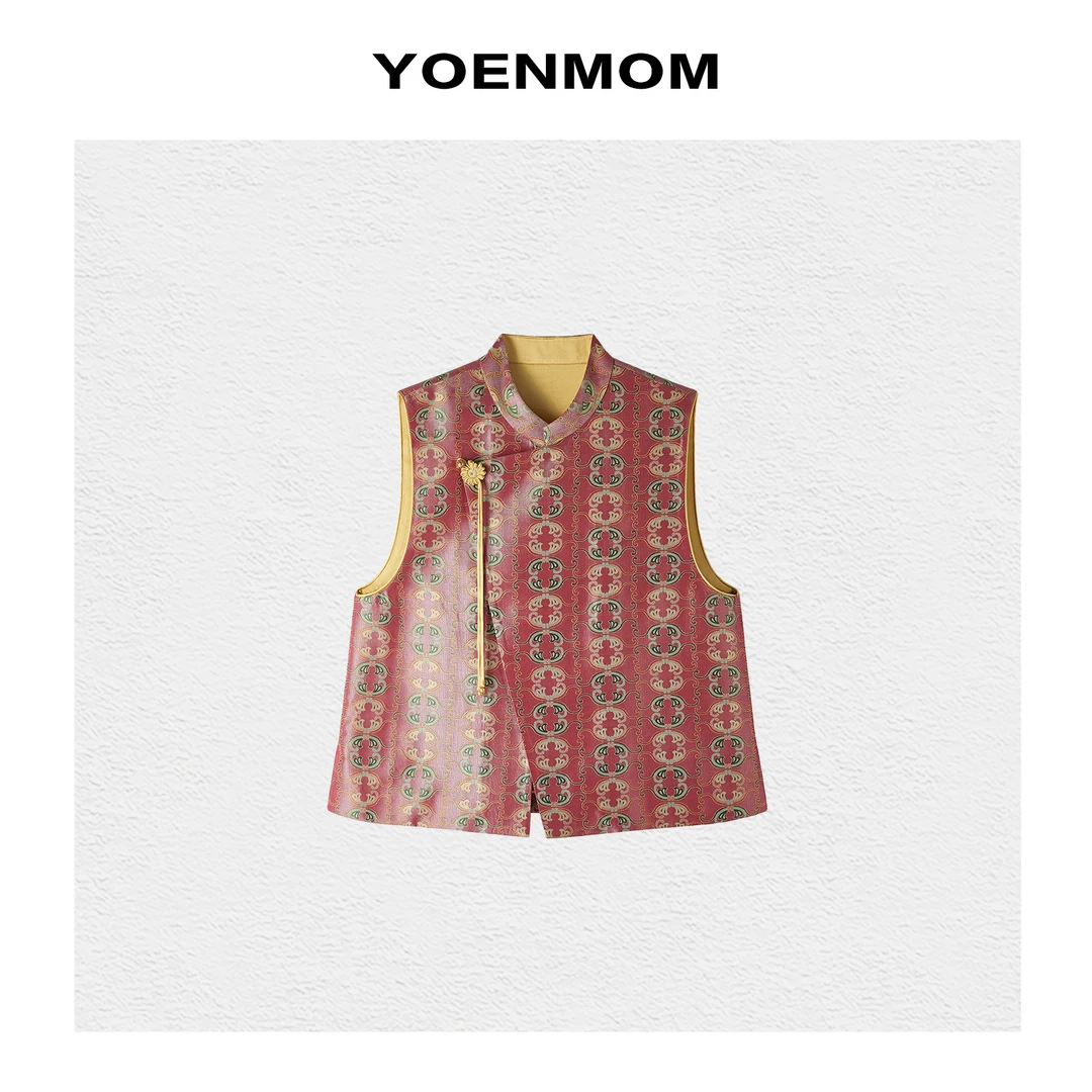 YOENMOM·化蝶纹锦·早春新品 100桑蚕丝蜀锦高级幻彩偏光斜襟马甲