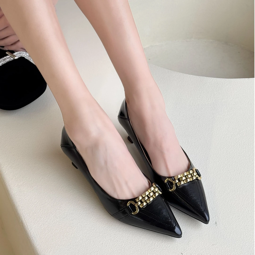 J252118  新款法式浅口高跟鞋女细跟尖头百搭单鞋