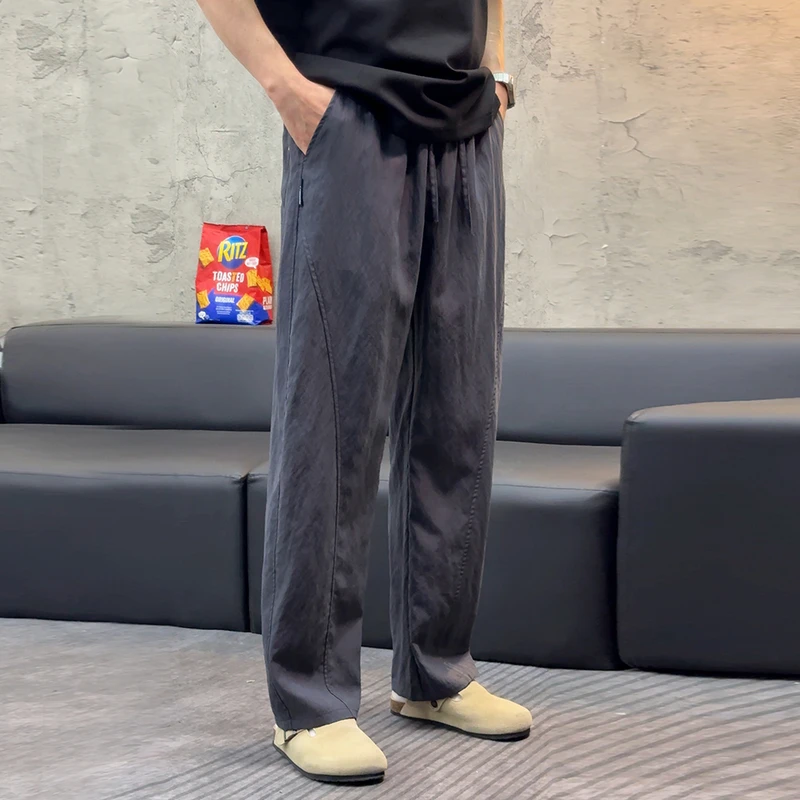 【认准90%莱赛尔】冰肌复古宿皱纯色柔软男士休闲裤夏季休闲裤男款