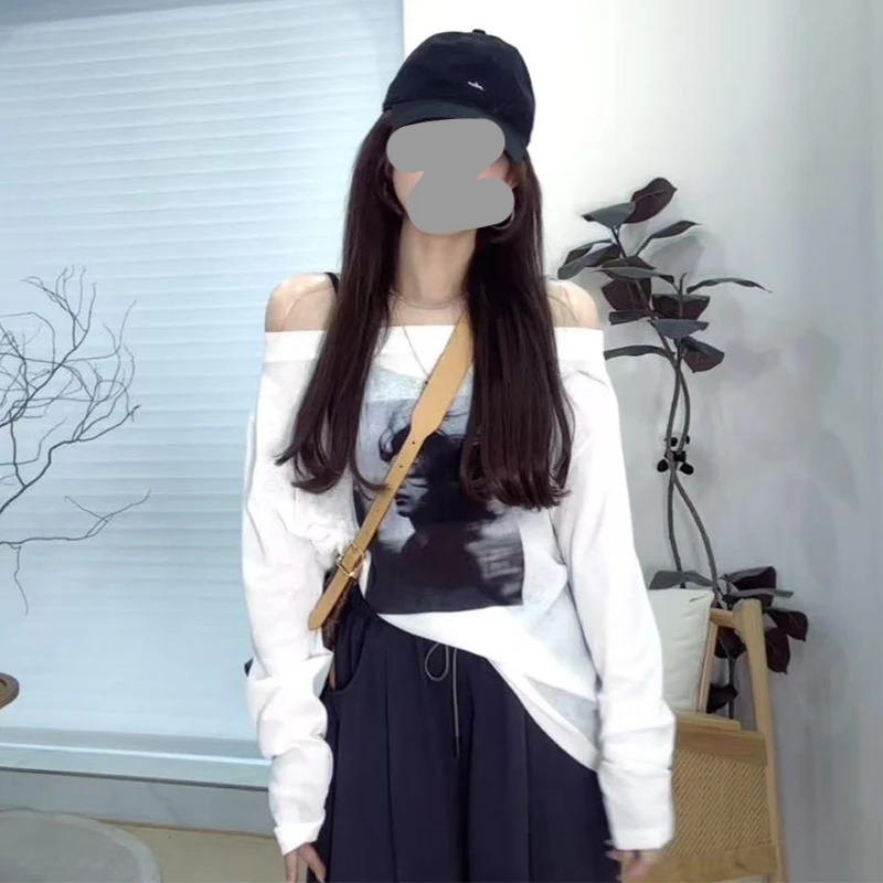 2025夏季新款一字肩防晒长袖上衣时尚休闲百搭高级感薄款体恤衫