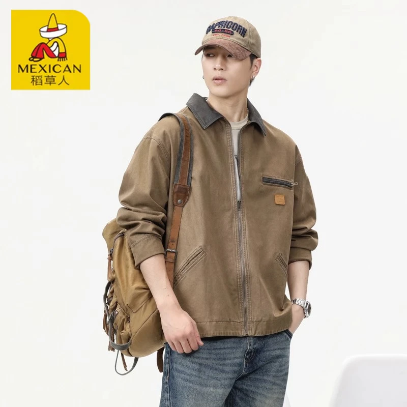 Mexican/稻草人飞行翻领夹克男士2025新款春季复古潮牌休闲上衣服