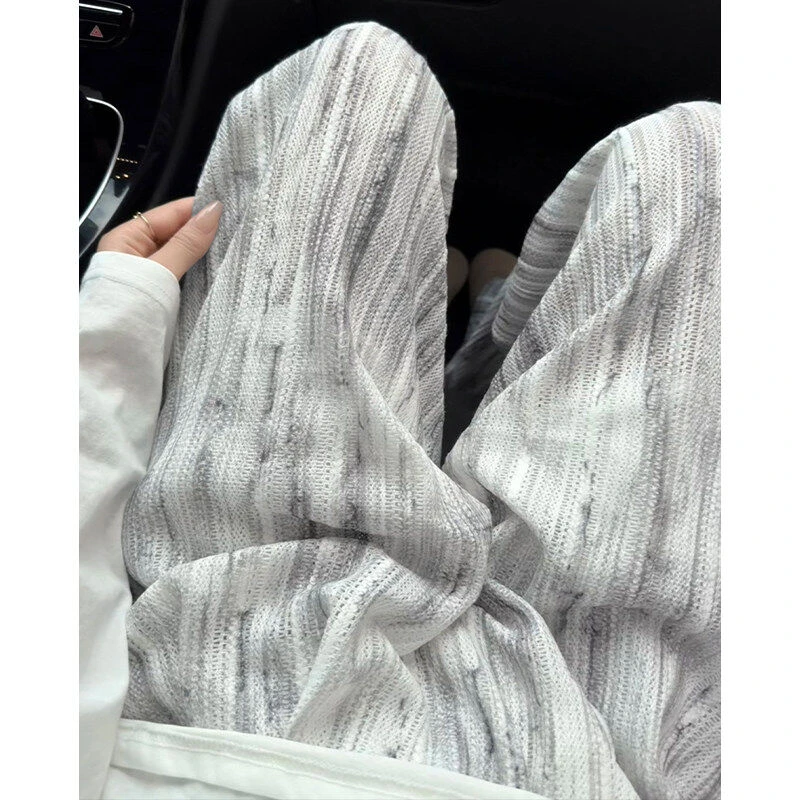 美式扎染休闲裤2025夏季针织镂空透气裤子情侣cleanfit简约直筒裤