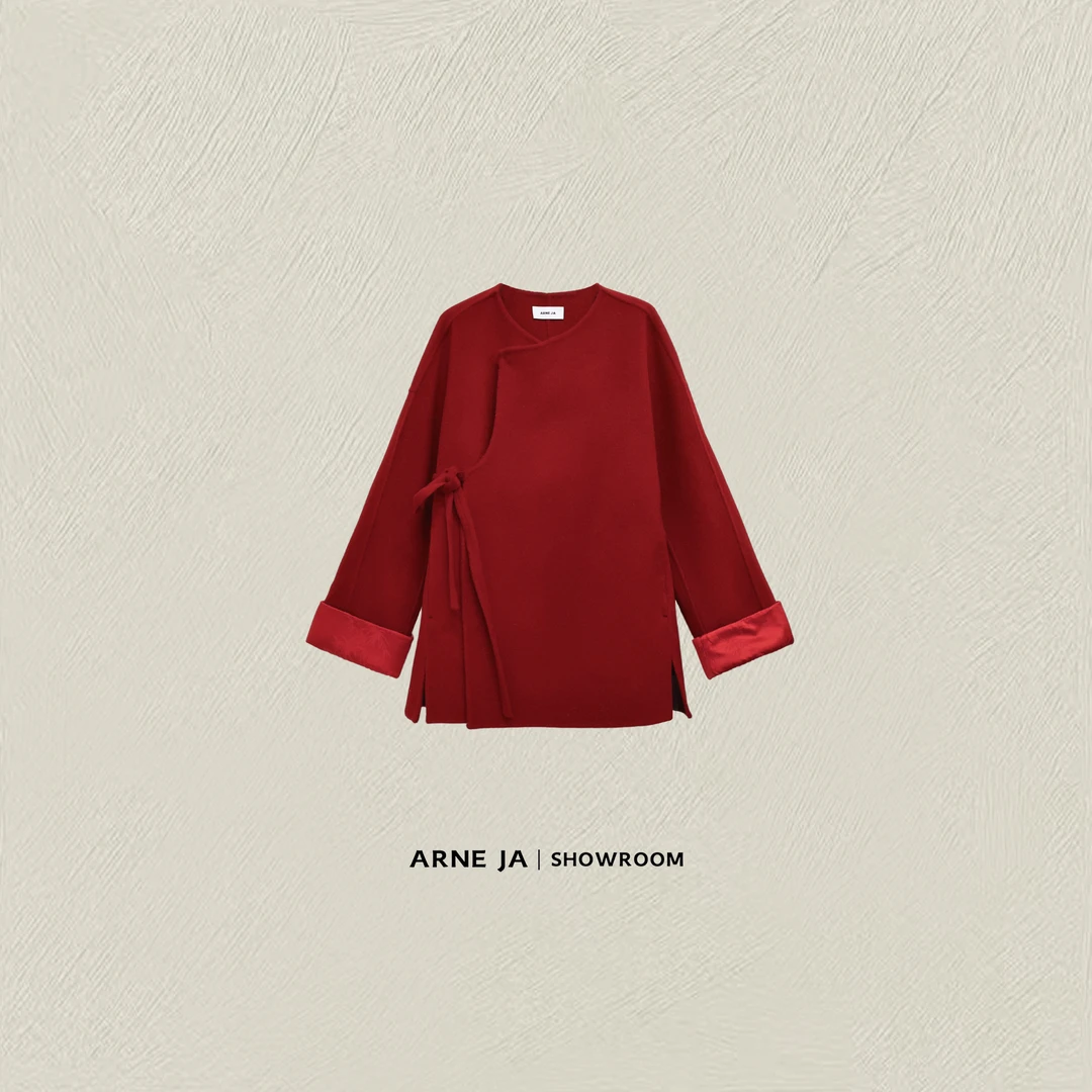 ARNE JA｜“东方美学”羊绒羊毛系带翻折双面短外套D54SD3050