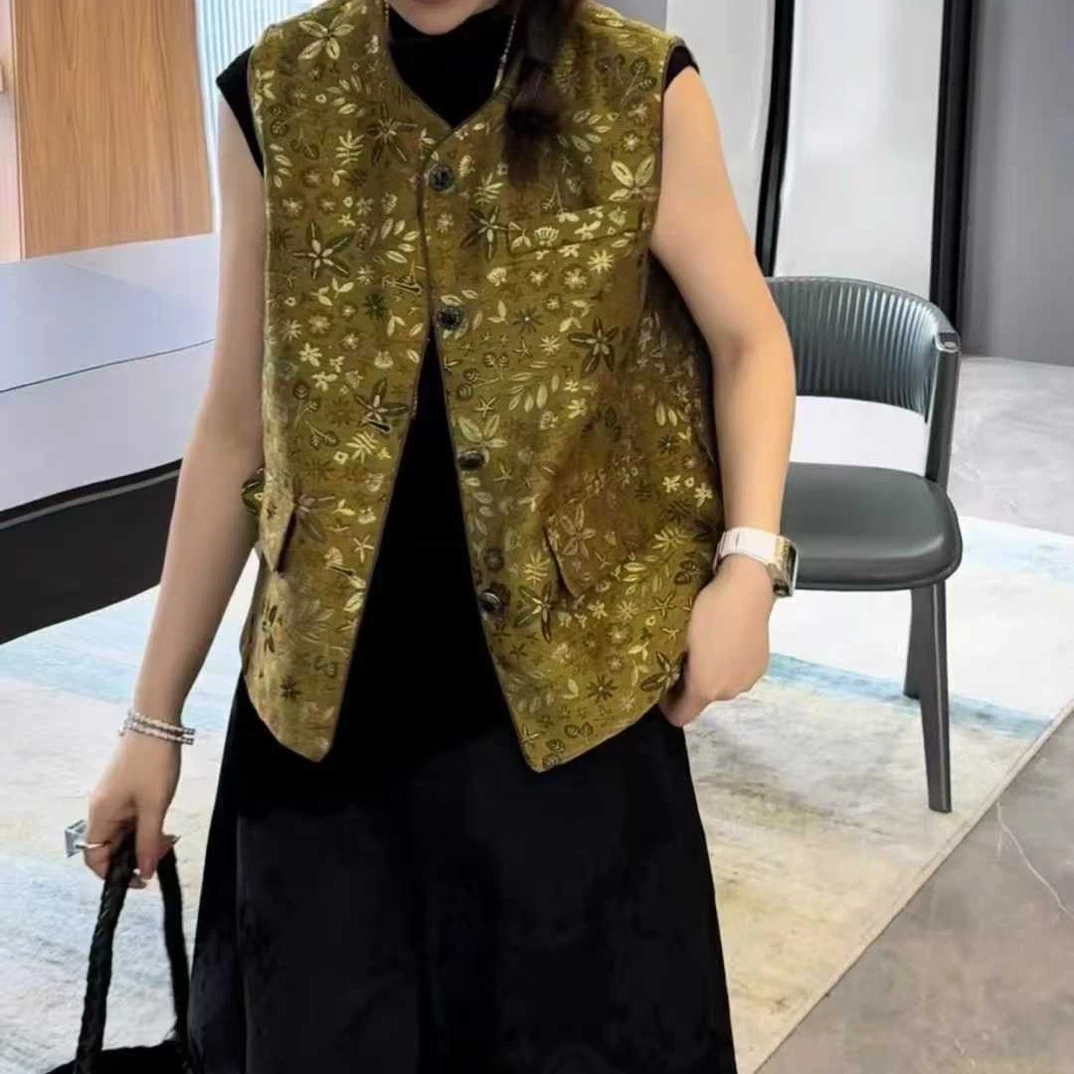 【BAI】复古国风无袖背心马夹女秋季新款马甲上衣068