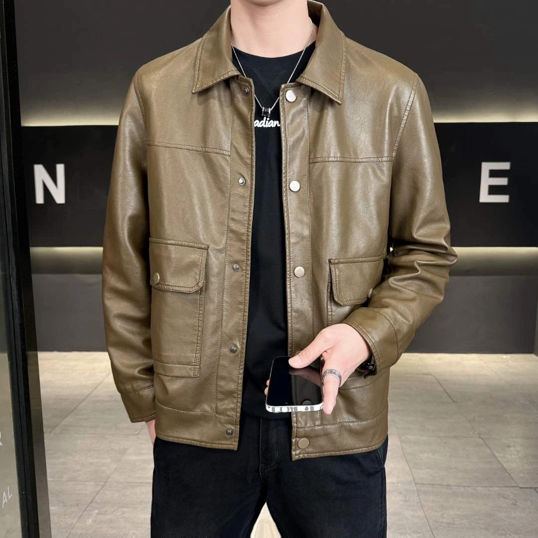 春秋款复古软皮衣服男士机车夹克皮衣男潮痞帅气皮夹克男外套修身