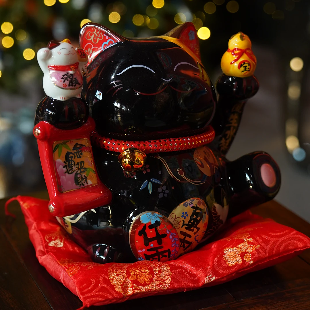 【本尼家】DH69 招财风生水起黑猫存钱罐开业店铺家居玄关摆件
