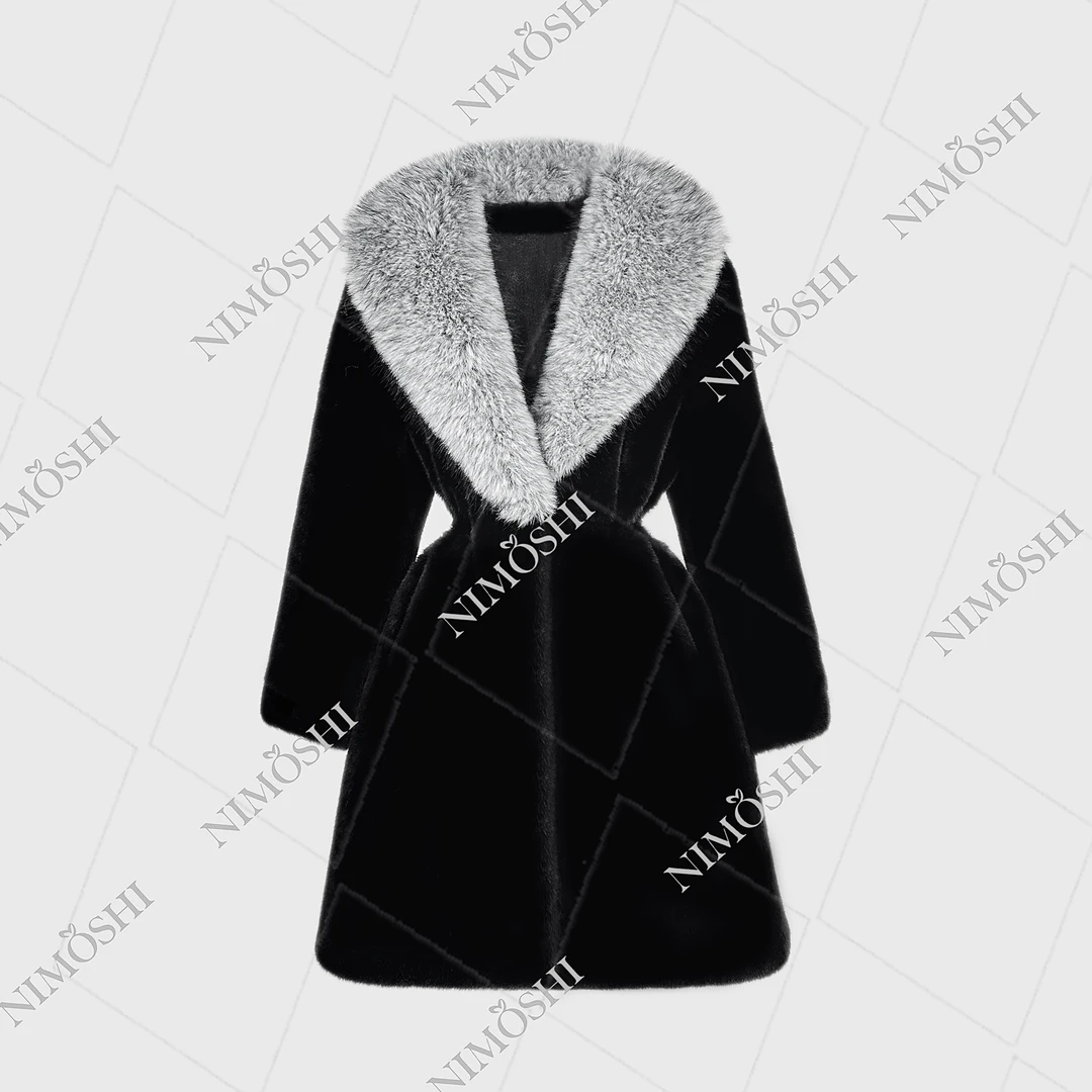 NIMOSHI【倩倩】韩系长款大翻领高级束腰显瘦毛外套L5185