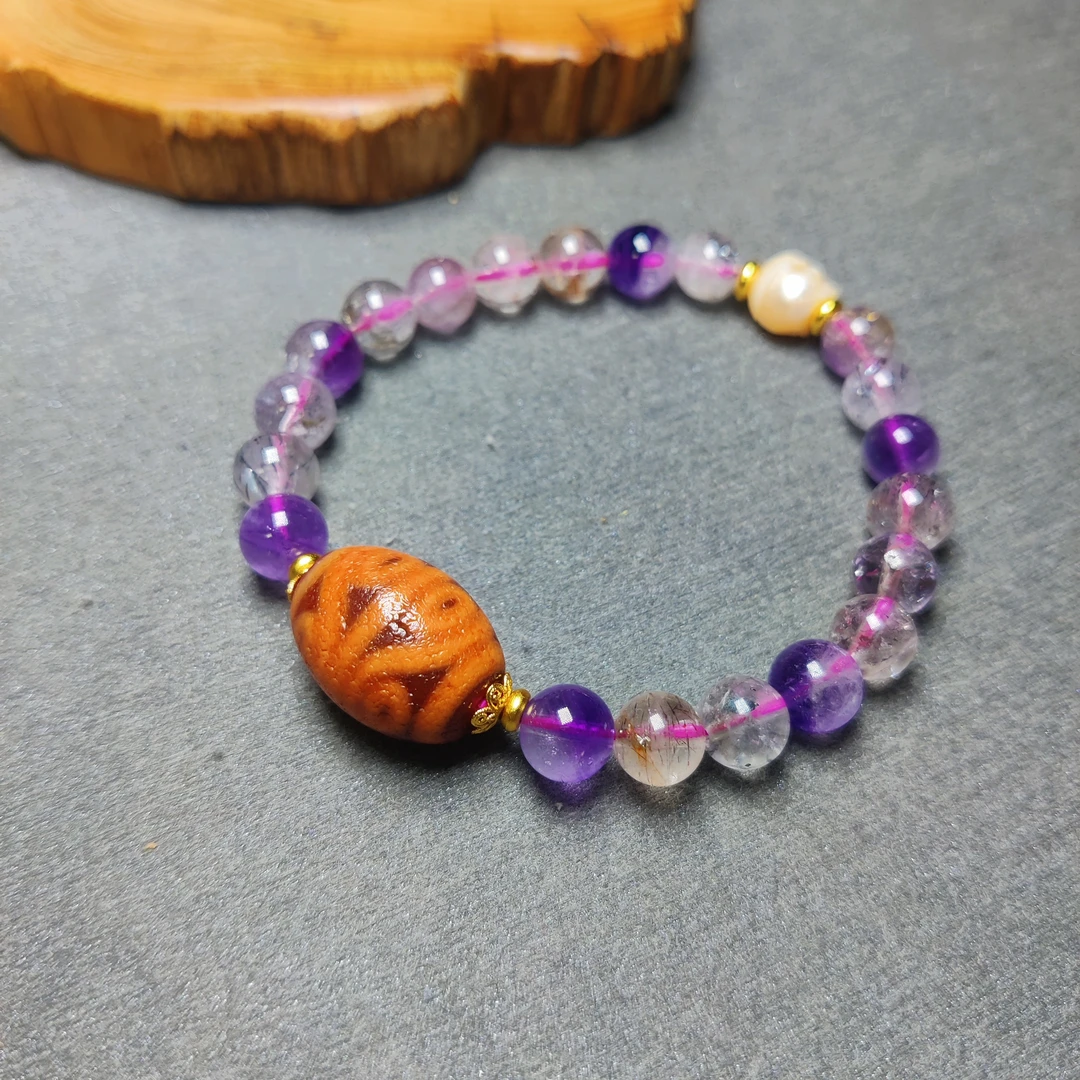 金蟾红肉水纹八眼极光手串玛瑙珠文玩珠宝藏传藏式饰品