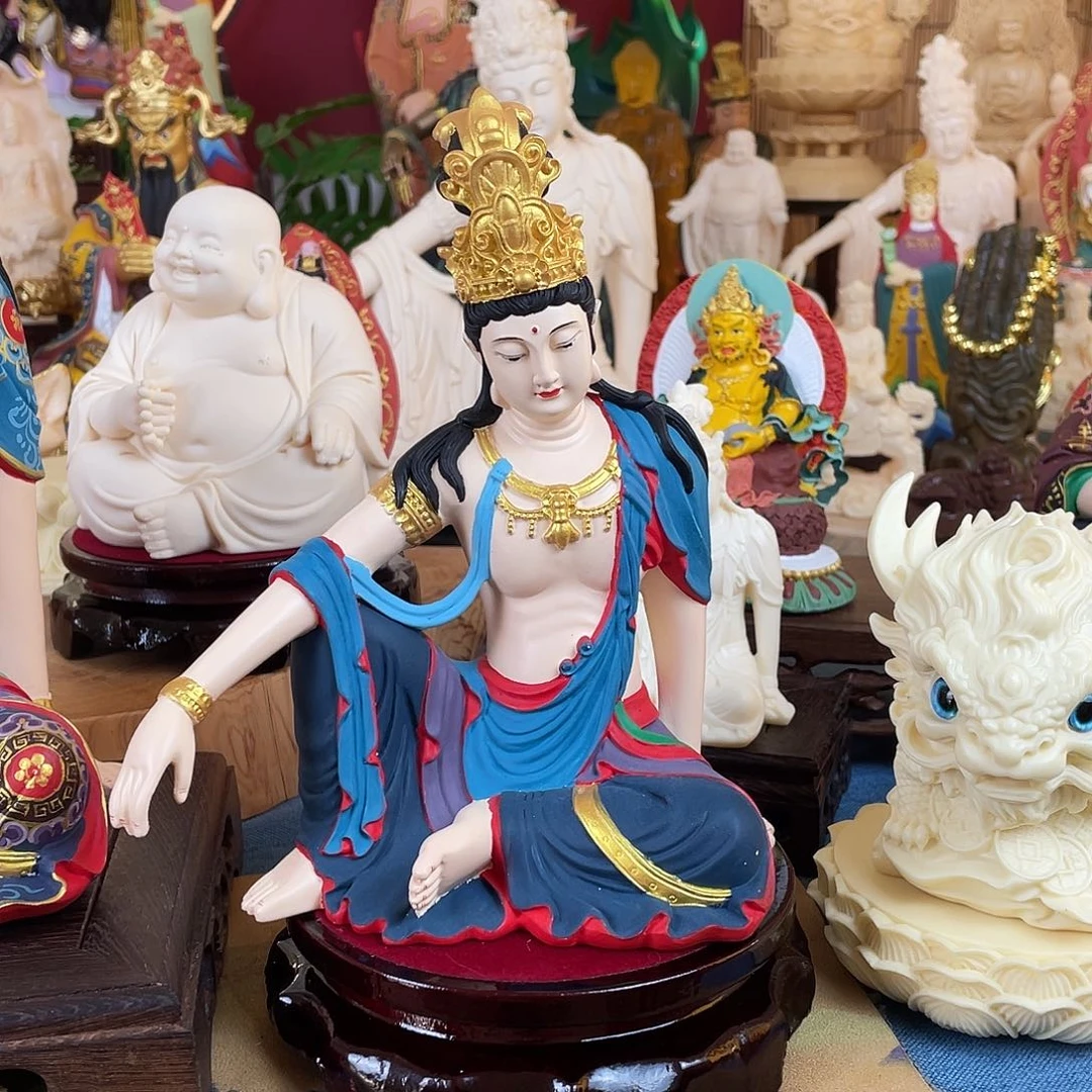 半***妮石材自在观音摆件20