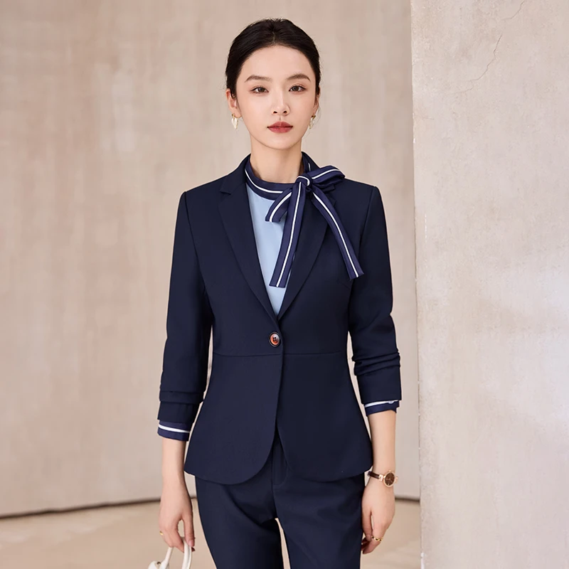 蓝色西装套装女正装气质会务服务职业工装美容师医美前台接待工服