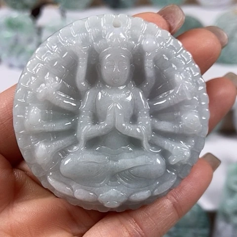 翡翠颈饰未镶嵌山水千手观音两面工福利