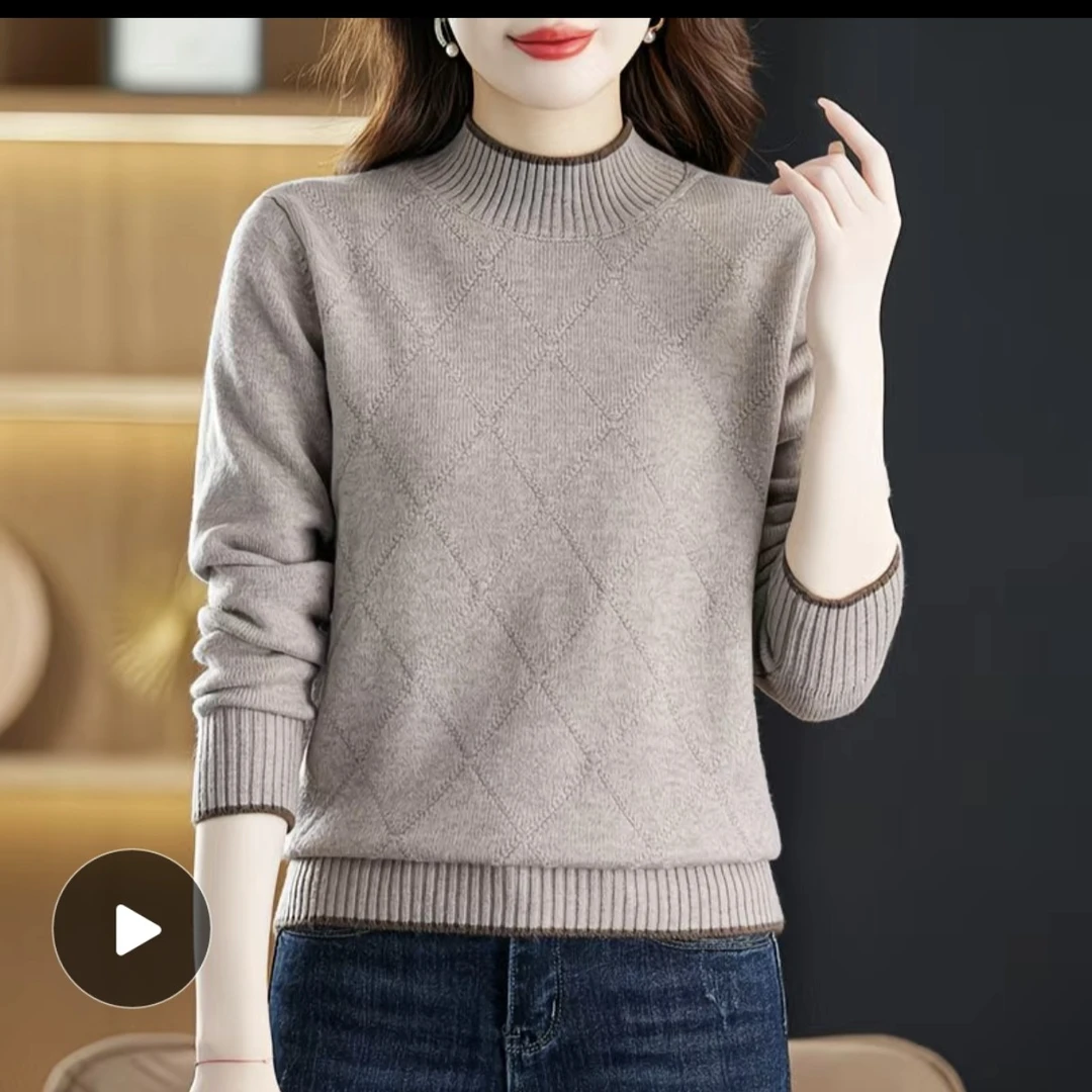 19女士秋冬半高领宽松库存尾货羊毛针织打底毛衣