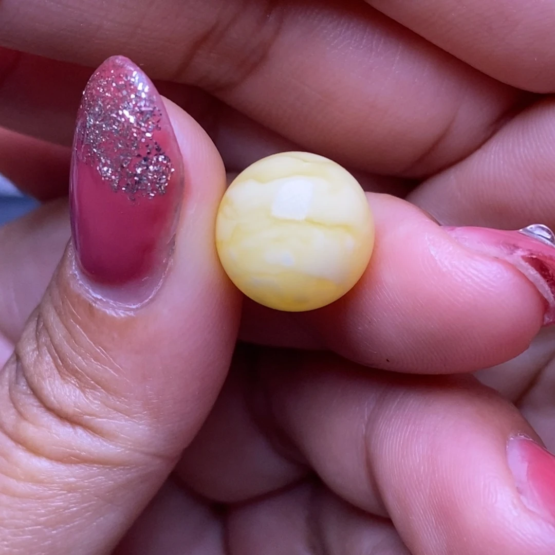 琥珀未镶嵌裸石浓白妖花圆珠12.6mm