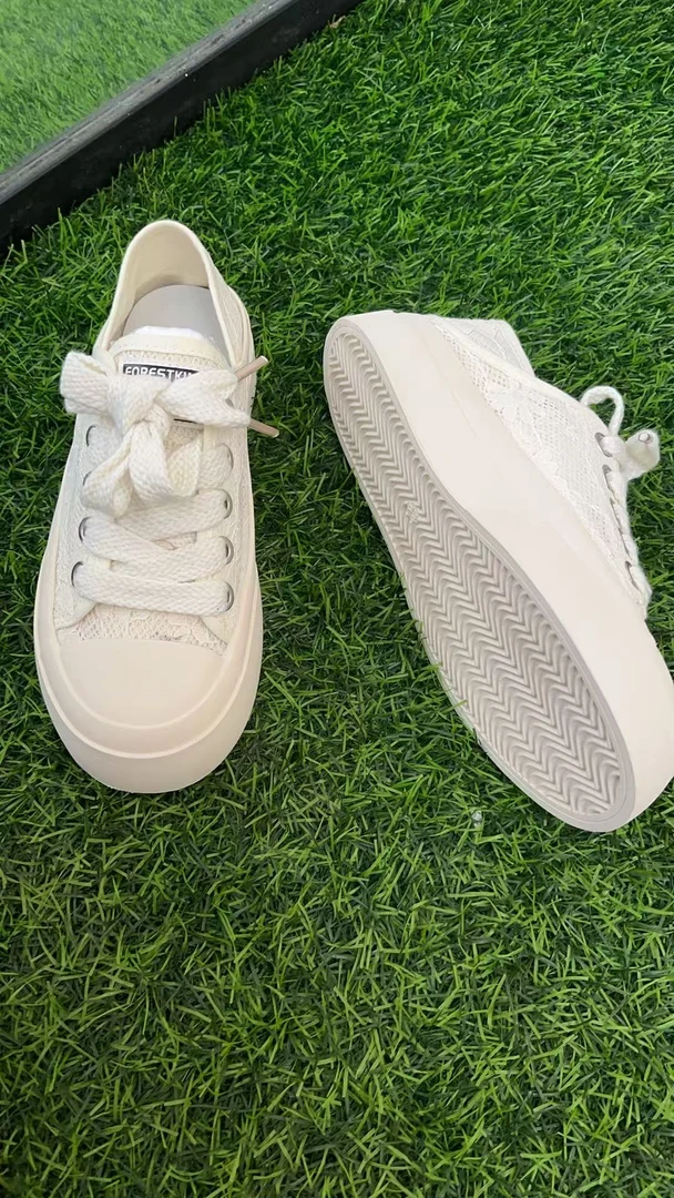 2025夏季新款厚底蕾丝网面配裙子透气薄款两穿帆布鞋小白鞋6608