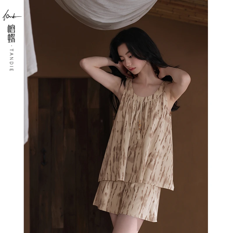 【带胸垫】檀蝶2025夏季新款莫代尔睡衣女士无袖短裤套装家居服