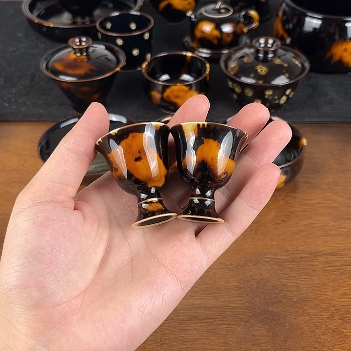 杯玳瑁釉茅子杯一对