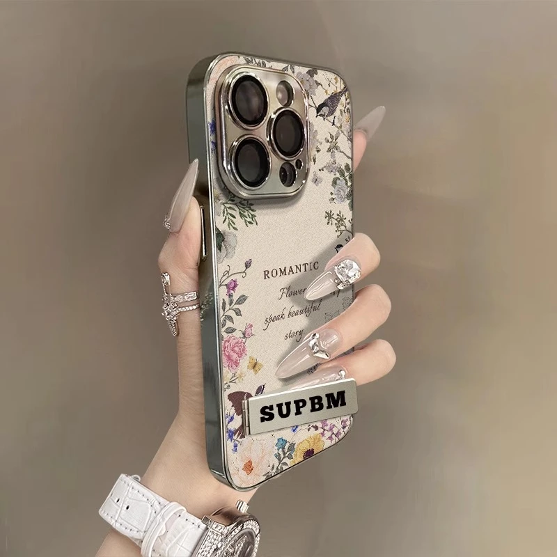 浪漫花鸟适用于苹果17ProMax手机壳新款16小羊皮15全包防摔高级感