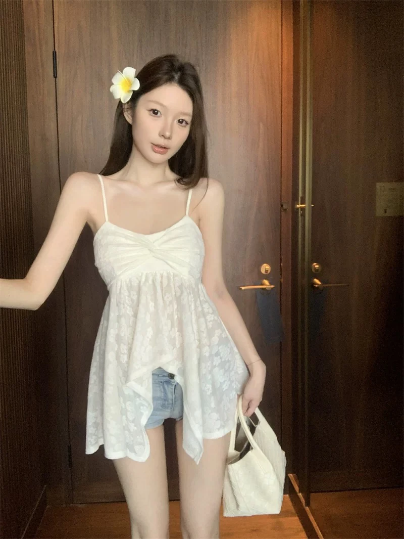 纯欲气质收腰显瘦不规则吊带背心女中长款扭结设计感辣妹绝美上衣