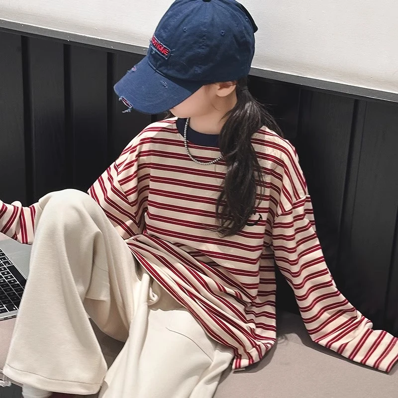 女童长袖t恤春秋2025新款儿童韩版休闲裤子女大童春装内搭打底衫