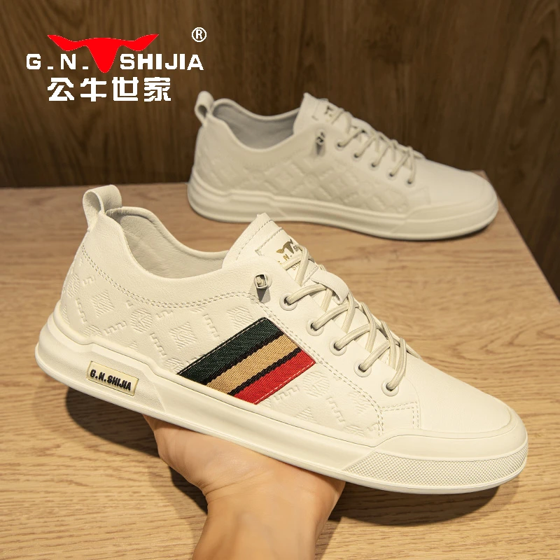 公牛世家男鞋2025新款秋季轻便百搭透气小白鞋欧洲站一脚蹬男鞋