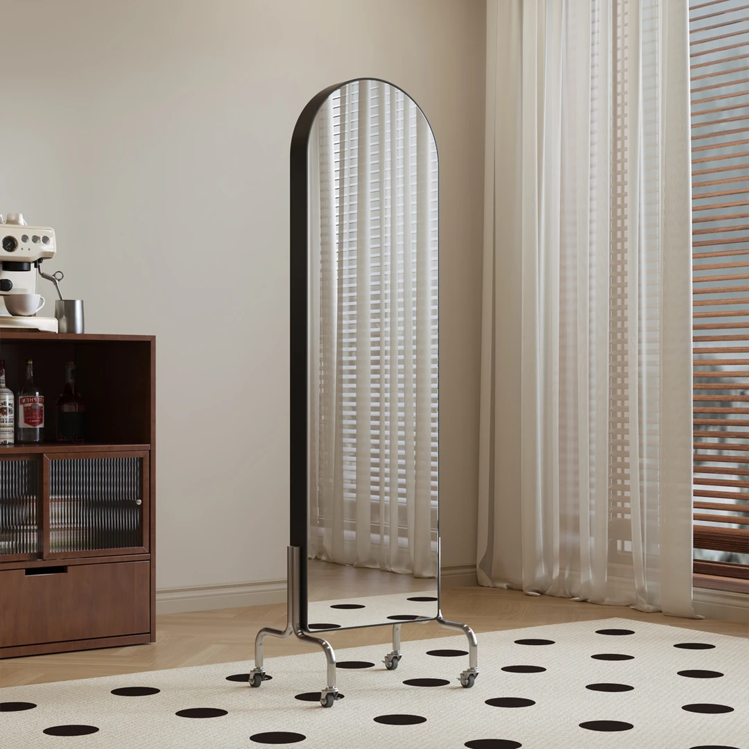 可移动穿衣镜全身镜落地镜家用收纳杂志书报展示置物架旋转镜子