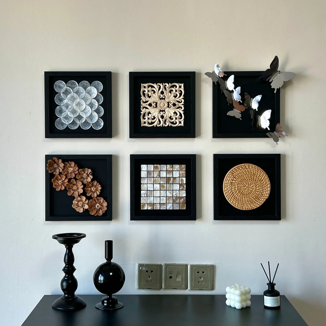 中古风组合挂墙画木制托盘相框黑色客厅玄关手工diy自制装饰相框