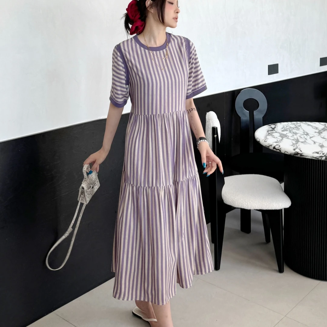 【清新】60支数码印花绵绸裙2025连衣裙夏季收腰清凉女士连衣裙3007