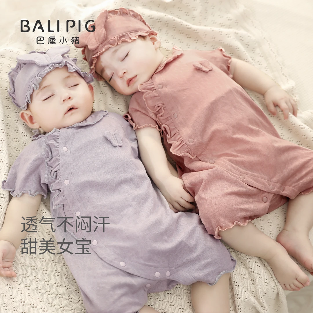 宝宝连体衣女宝小公主哈衣夏季短袖薄款新生儿爬爬服初生婴儿衣服