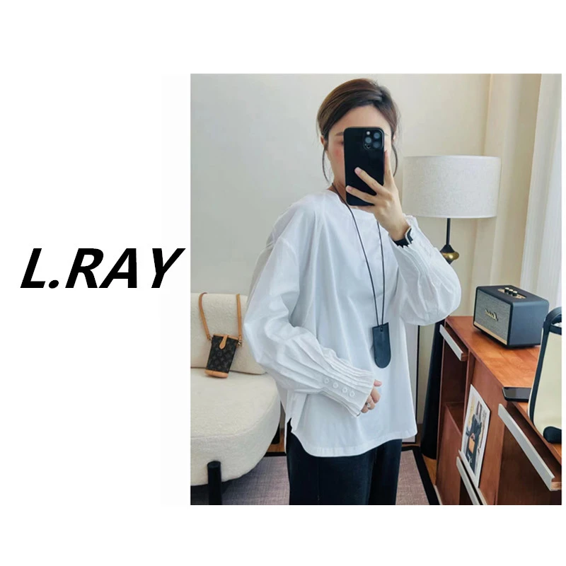 L.RAY-小众设计感衬衫2025春季新款宽松拼接女长袖t恤内搭打底衫