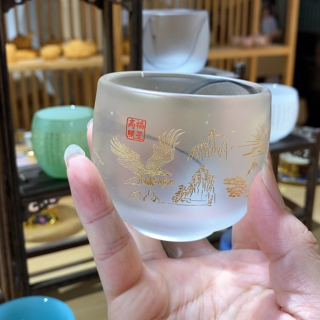琉璃手工艺品烟雨水墨禪心杯 大鹏展翅